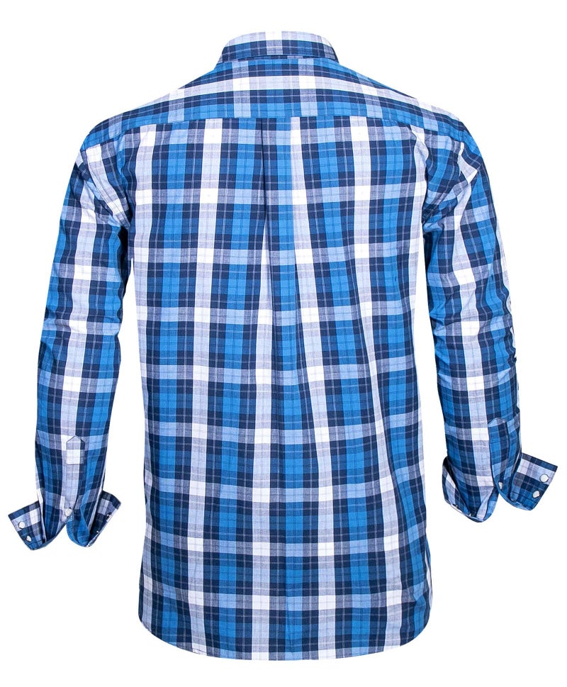 Double Pump Western Shirts for Men with Snap Buttons Regular Fit Plaid Mens Long Sleeve Shirts Casual,Blue White Check 017,Large - Image 2